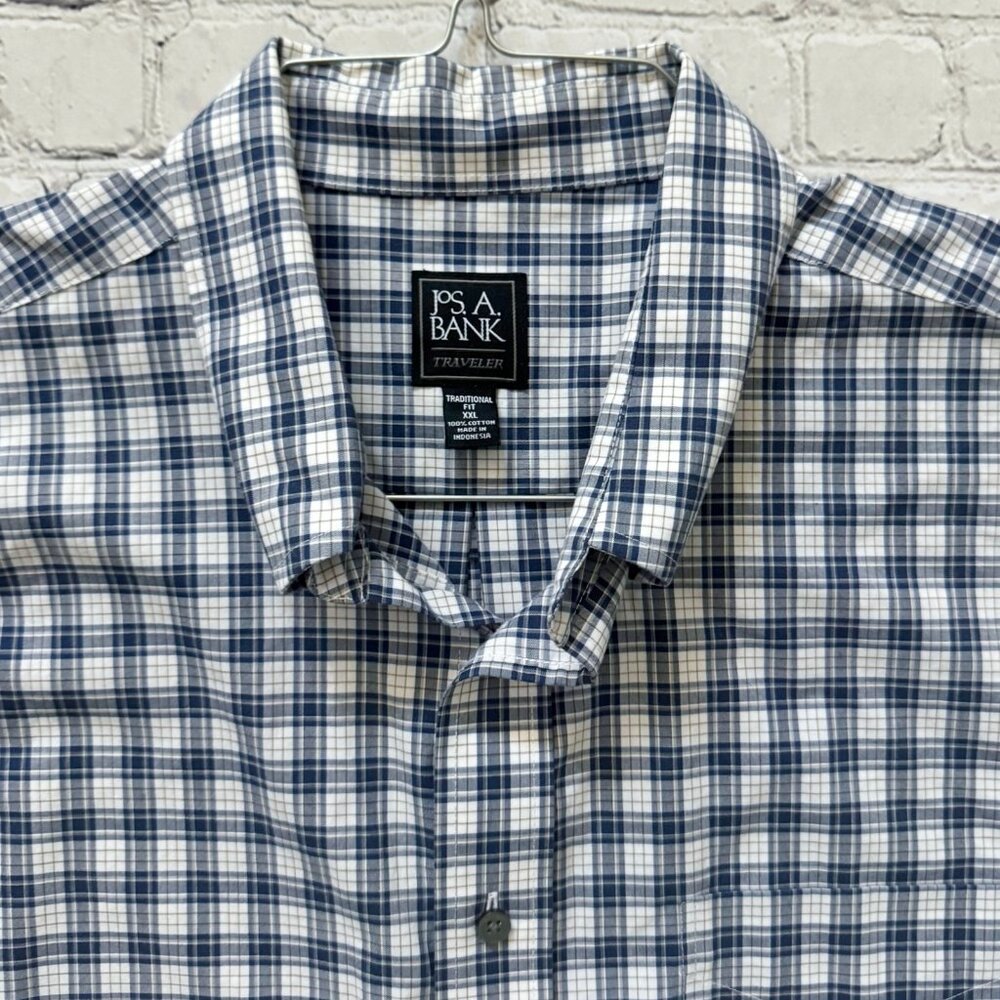 Jos A Bank Mens Blue Plaid Traveler's Collection Traditional Dress Shirt XXL